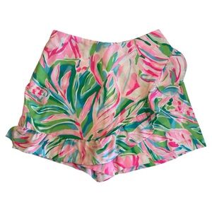 Lilly Pulitzer Faye Skort‎ Croc My World Bright Pink Ruffled Edge Tropical Print